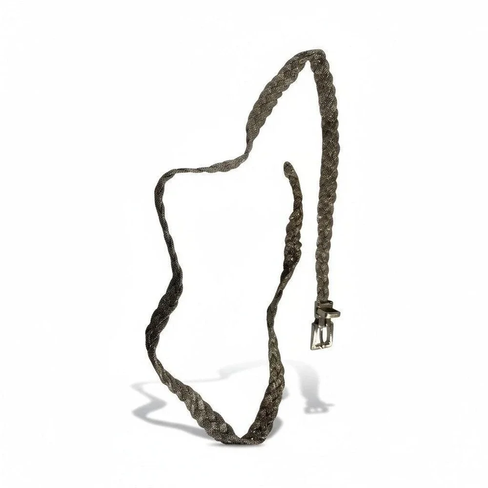 Womens Vintage Braided Chain Belt Metallic Silver Adjustable Dressy Fashion